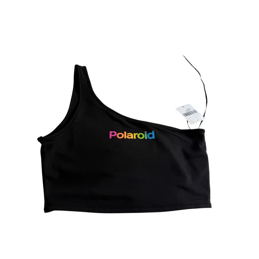 F21 One Shoulder Assymetrical Licensed Black Polaroid Crop Sz L NWT